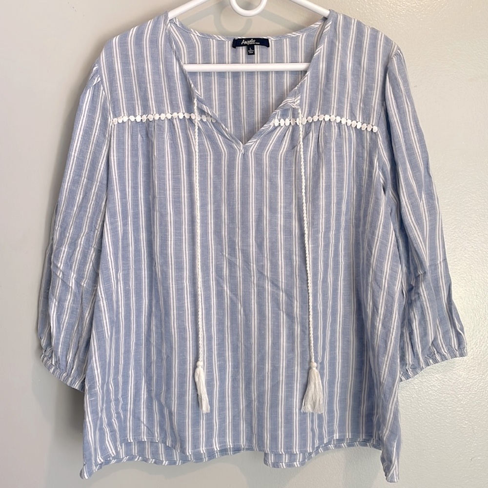 Angels Forever Young Blue Vertical Striped Top Size Large